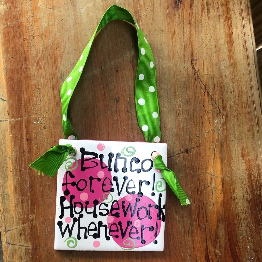 Hand Painted Ceramic Tile Wall Decor For the Bunco Lover